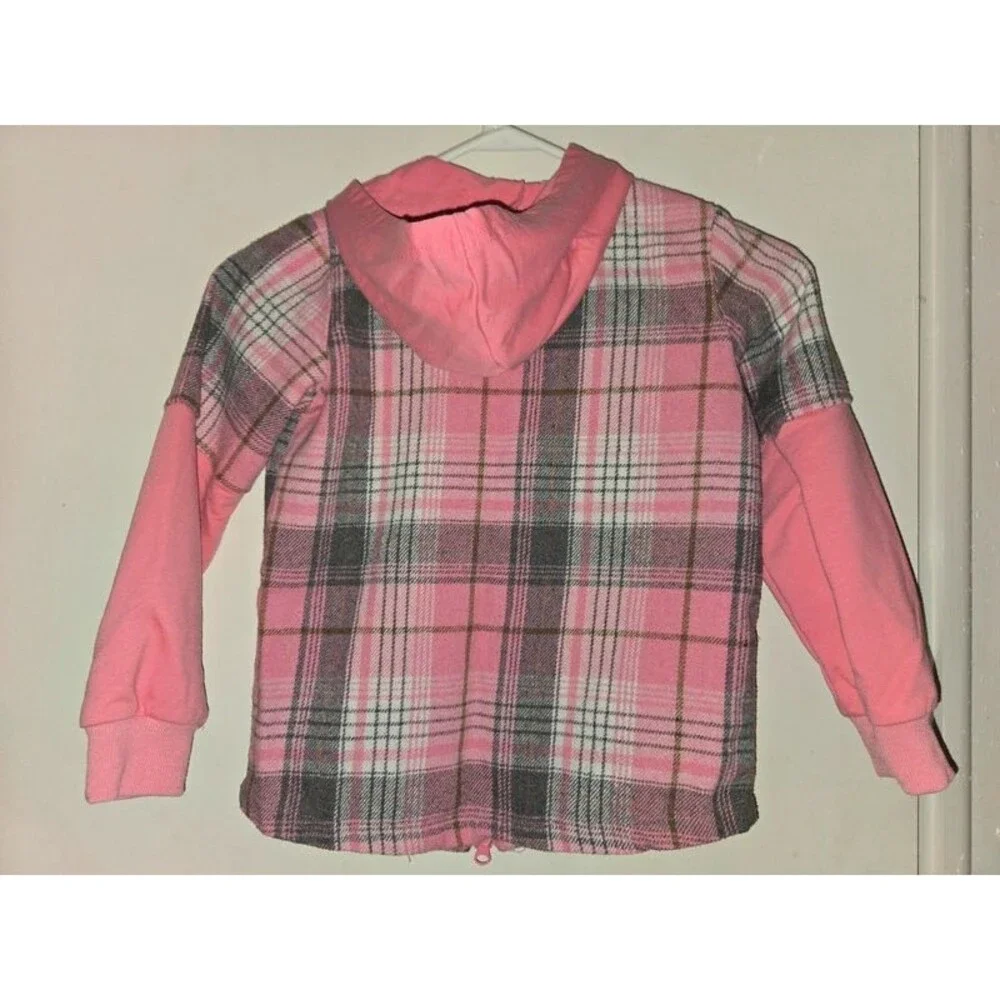 Pink & Grey Plaid Zip-Up Hooded Jacket (Size 5-6Y)